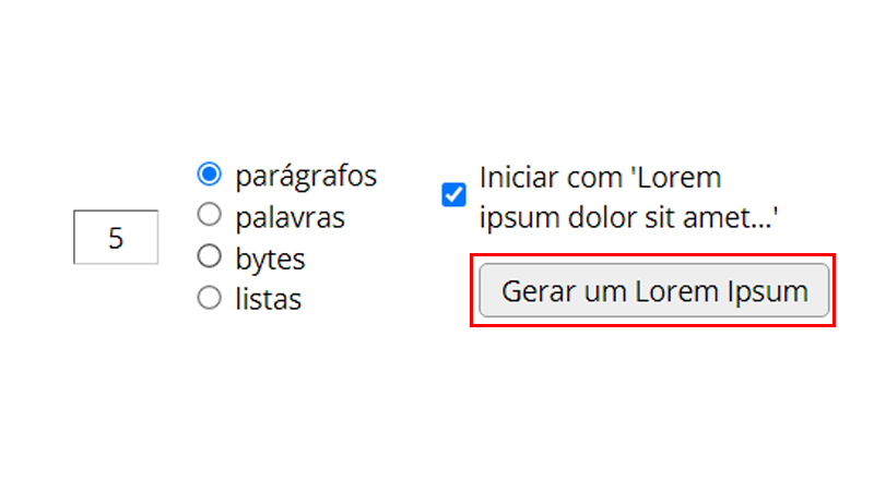 clique em gerar lorem ipsum
