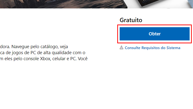 clique em obter para instalar o xcloud gaming