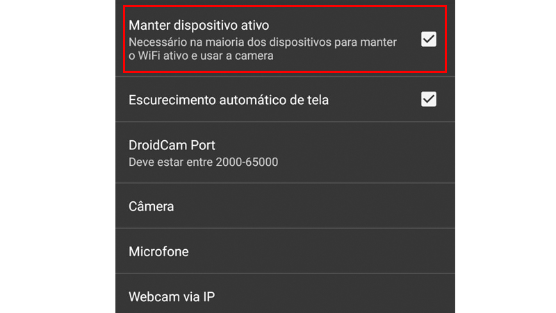 deixe a opção ativa