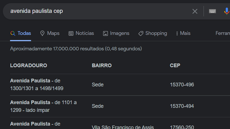 descubra seu código postal com o google