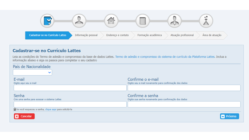 informações para preencher seu curriculo Lattes