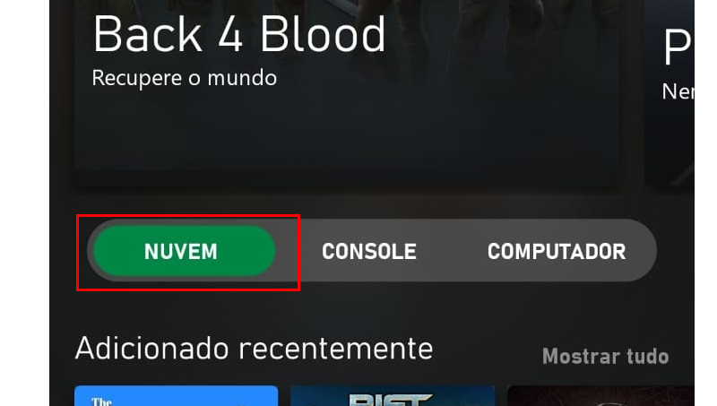 vá na opção nuvem no aplicativo