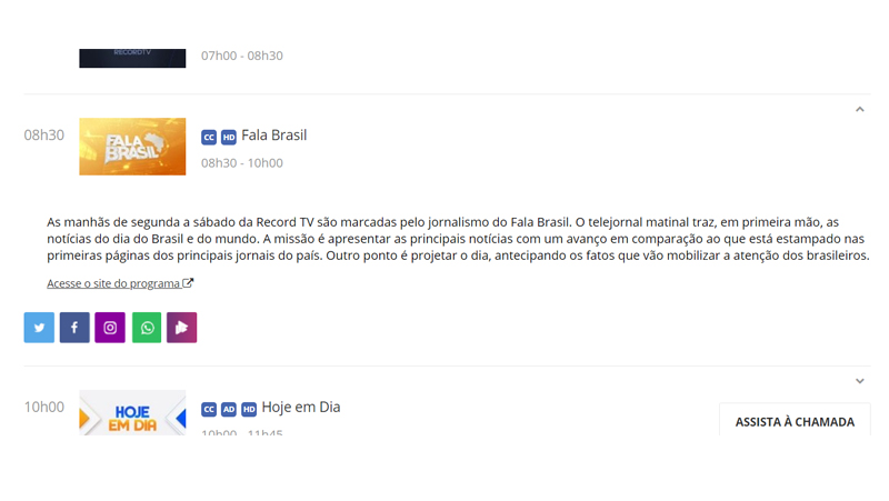veja a programação do dia