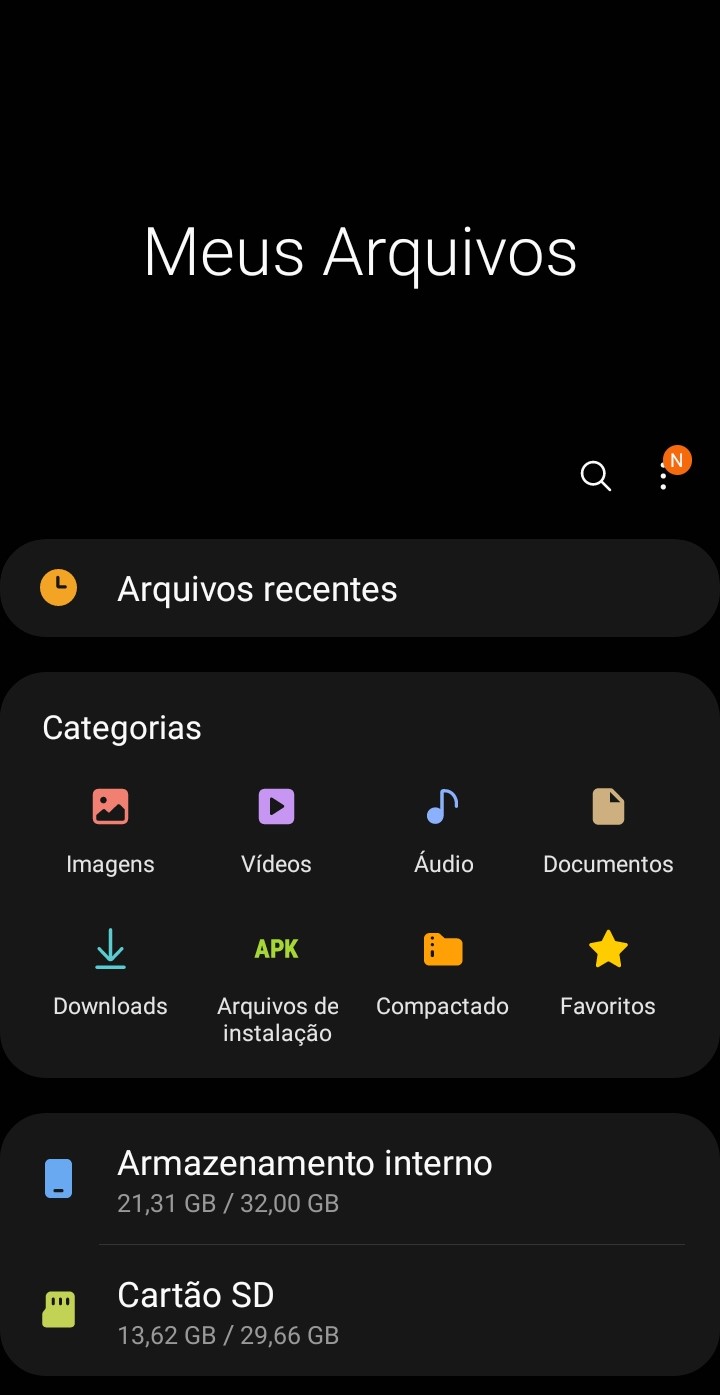 Apague arquivos antigos no armazenamento interno