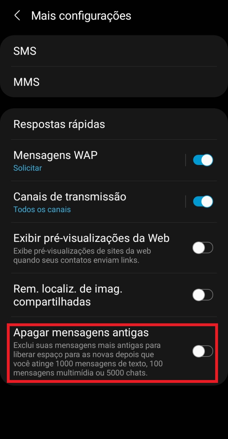 Apague as mensagens antigas para liberar o armazenamento interno