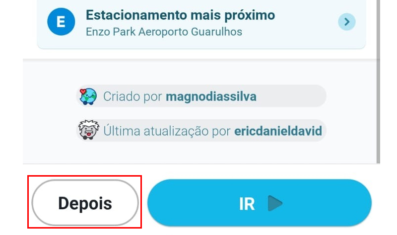 Clique em Depois para ajustar o horário de saida