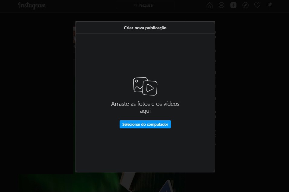 Clique em Selecionar do computador - Instagram Web Clique em Selecionar do computador - Instagram Web