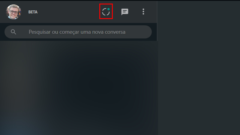 Como postar status no WhatsApp Web: Clique no ícone de status no navegador
