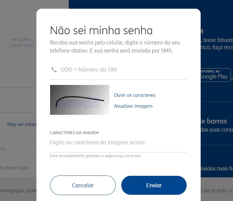 Crie uma senha no site da TIM para ter a acesso a segunda via Crie uma senha no site da TIM para ter a acesso a segunda via