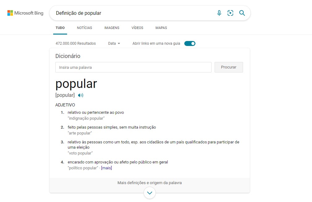 Dicionário no Bing Dicionário no Bing