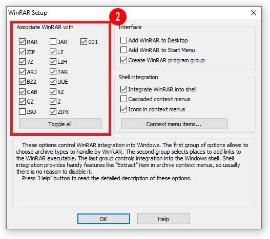 Escolha os tipos de arquivos para associar ao WinRAR Escolha os tipos de arquivos para associar ao WinRAR