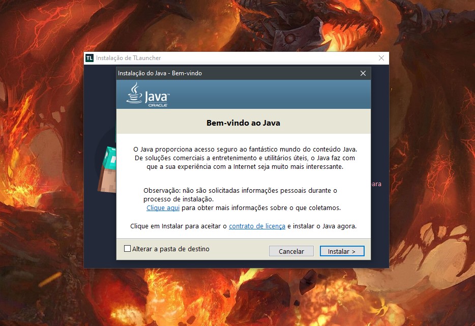 Instale o Java no computador para o bom funcionamento do TLauncher