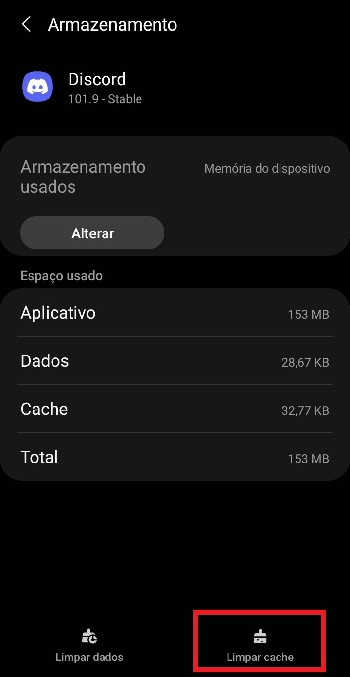 Limpe o cache de aplicativos do armazenamento interno