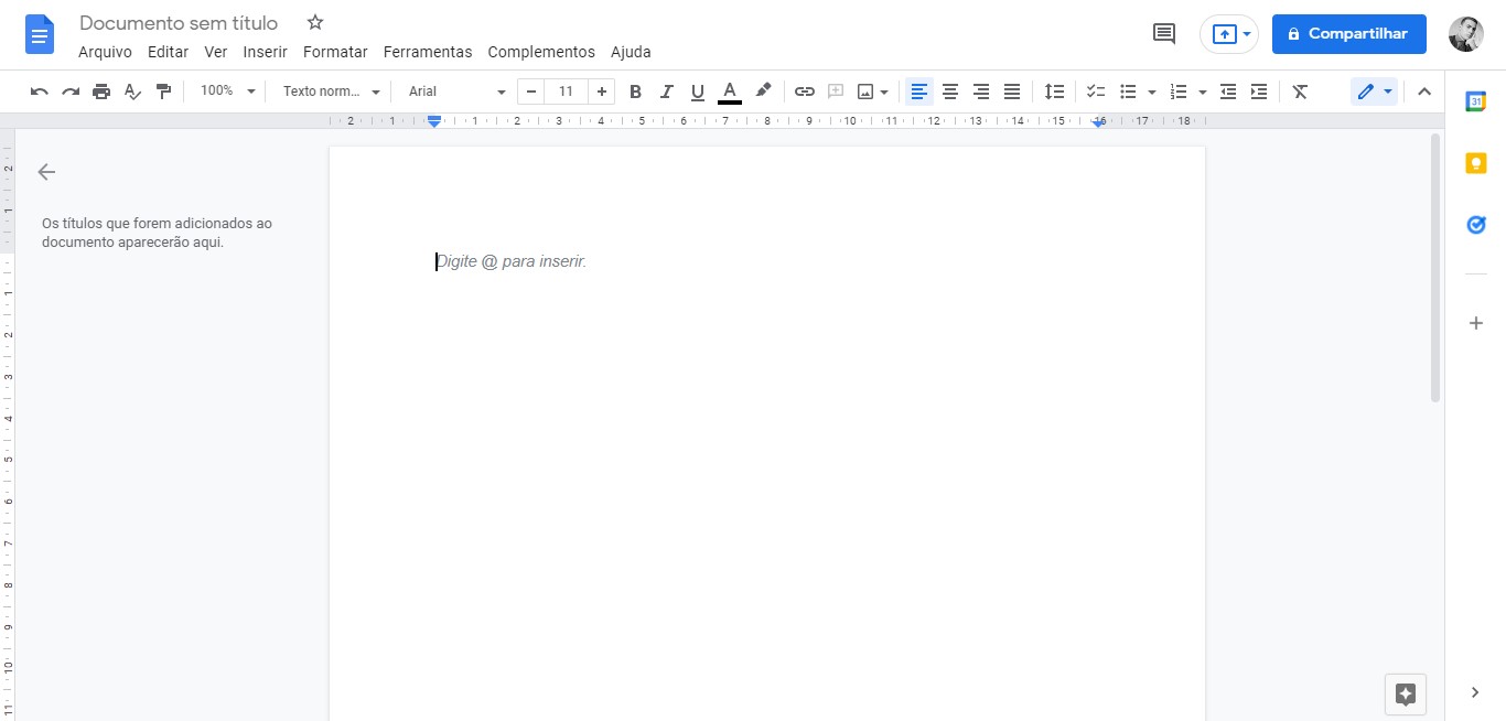 Novo documento no Google Docs
