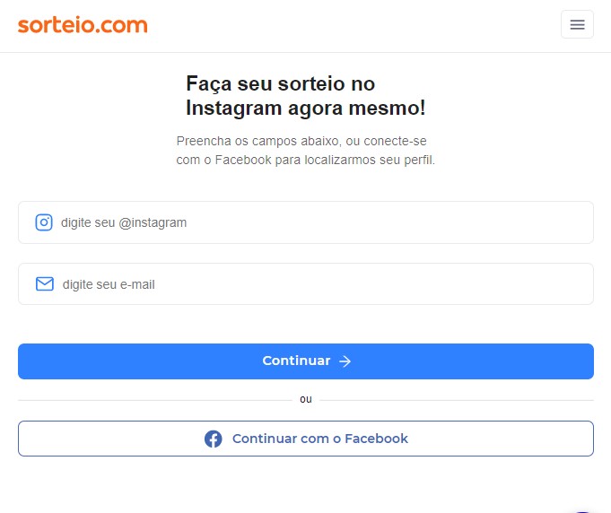 Preencha os dados no site do SorteioGram