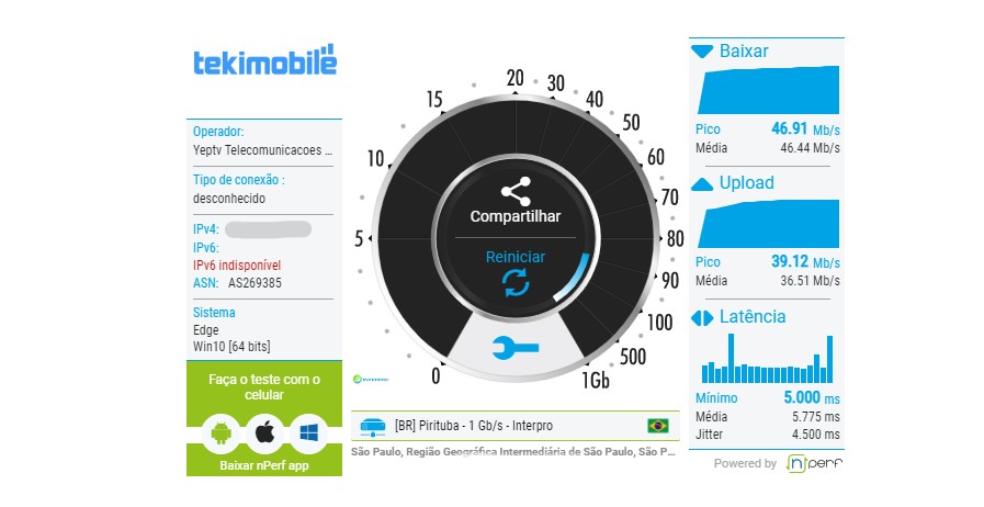 Resultado do teste de conexão - nPerf como testar velocidade da internet Resultado do teste de conexão - nPerf como testar velocidade da internet