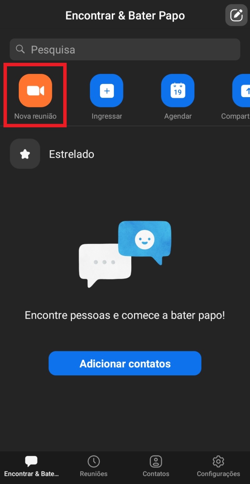 Selecione para iniciar uma nova reunião no Zoom Selecione para iniciar uma nova reunião no Zoom