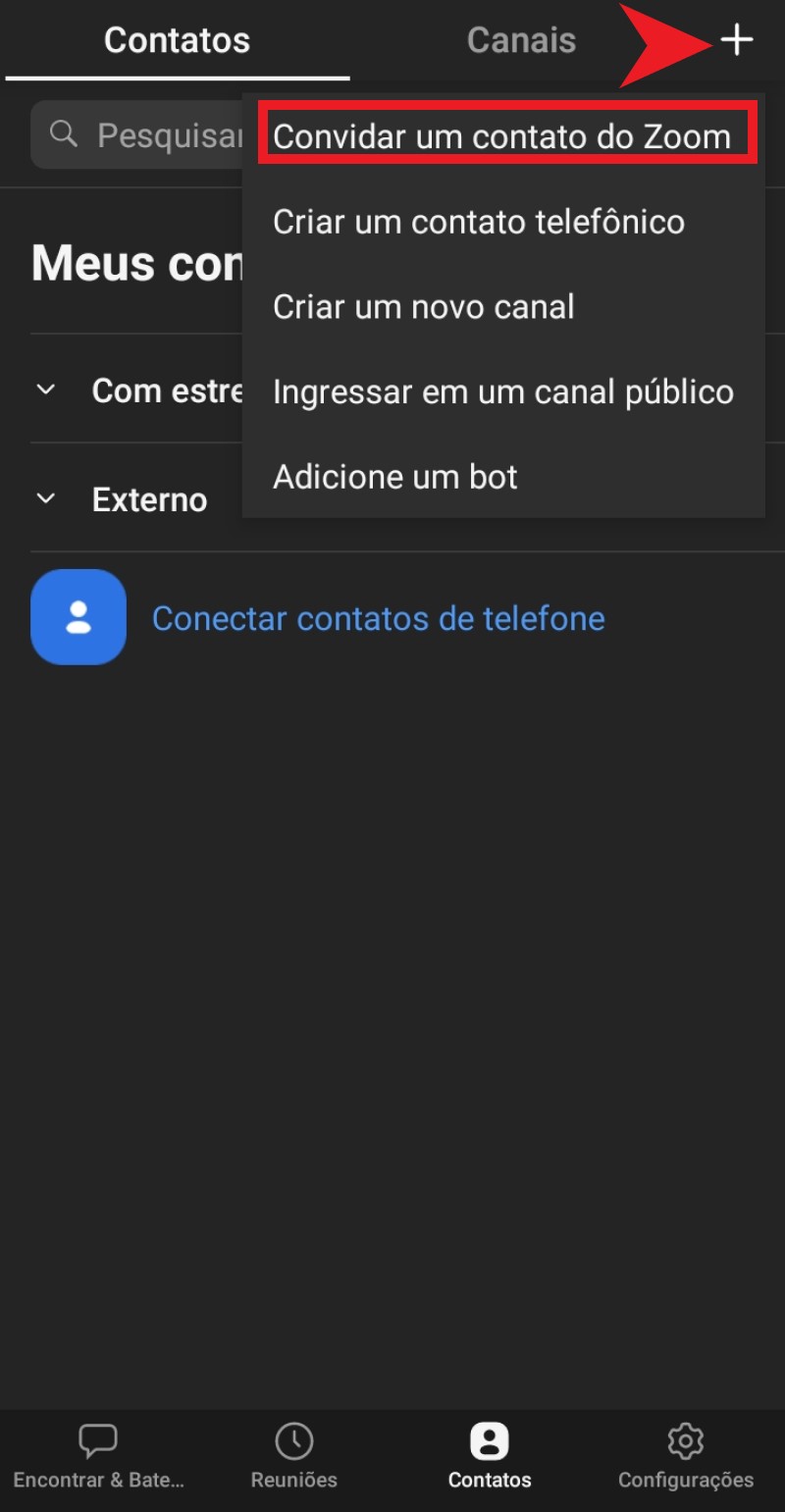 Toque em convidar um contato Zoom Toque em convidar um contato Zoom