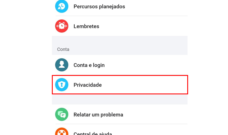 Vá em Privacidade nas configurações do aplicativo