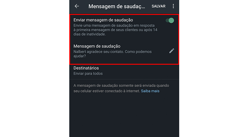 Ajuste a mensagem do seu jeito