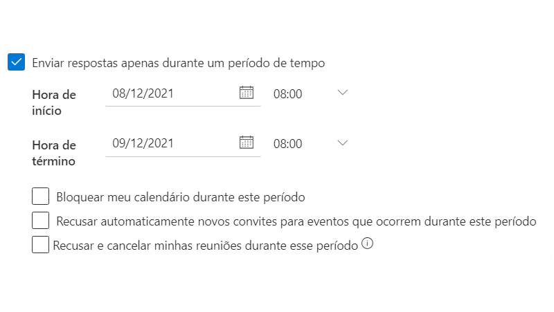Ajuste as configurações do aviso de férias ao seu gosto