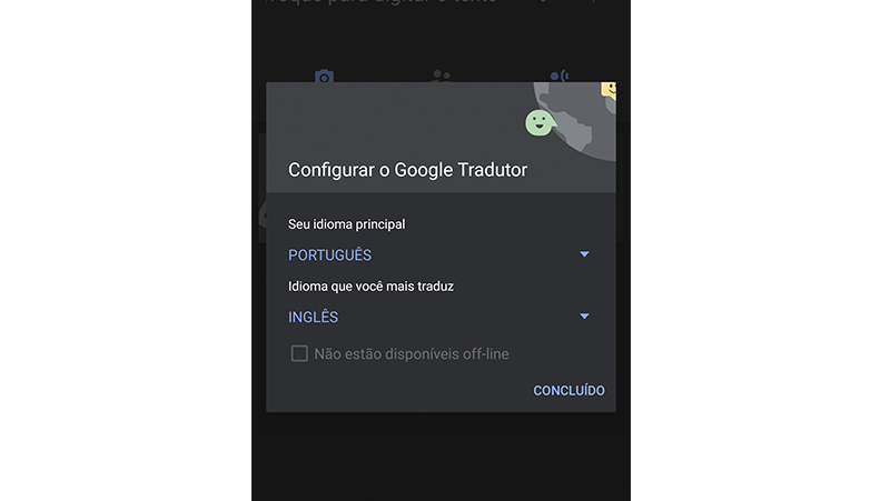 Ajuste os idiomas para usar o tradutor por foto