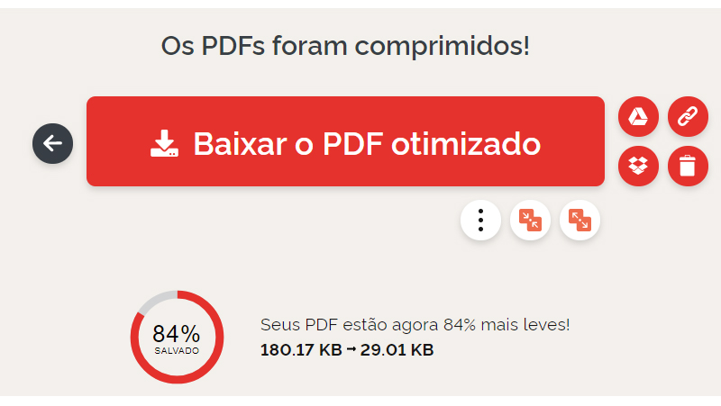 Além de conseguir baixar, você vê o nível de compressão