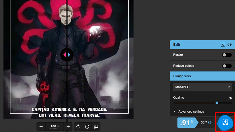 Ao finalizar o processo clique no ícone azul para fazer o download
