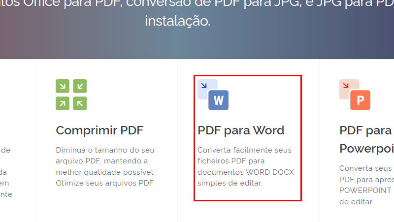 Clique em PDF para Word