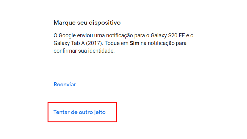 Clique em Tentar de outro jeito para fazer a recuperação
