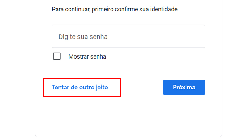 Clique em Tentar de outro jeito