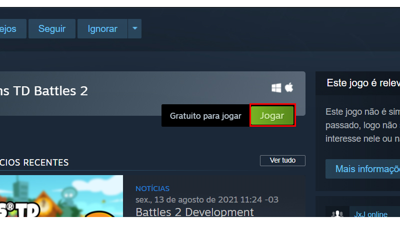 Clique em jogar e faça a instalação