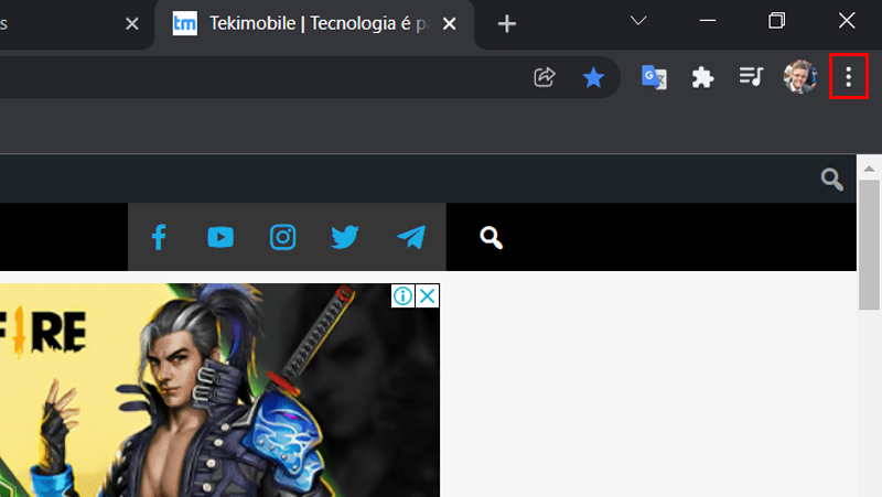 Clique nos três pontos no canto superior direito