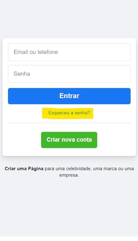 Clique sobre Esqueceu a senha para recuper o facebook no celular Clique sobre Esqueceu a senha para recuper o facebook no celular