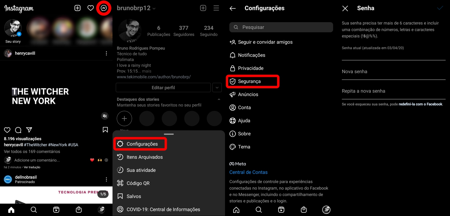 Como mudar a senha do Instagram no celular Android e iOS Como mudar a senha do Instagram no celular Android e iOS