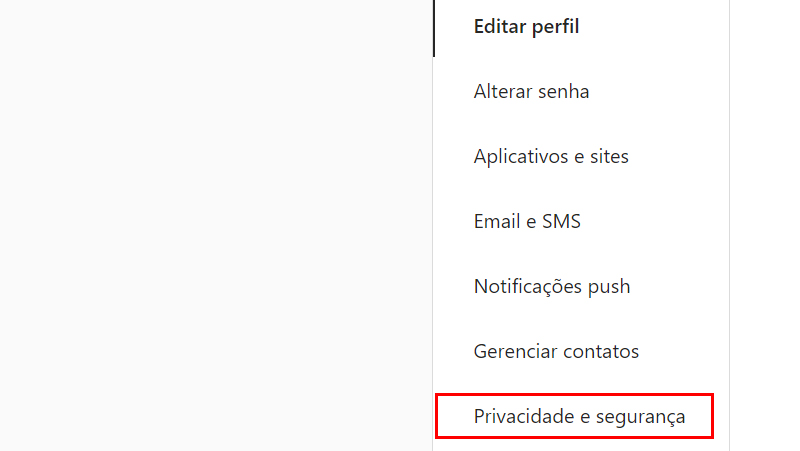 Depois vá na aba Privacidade e segurança
