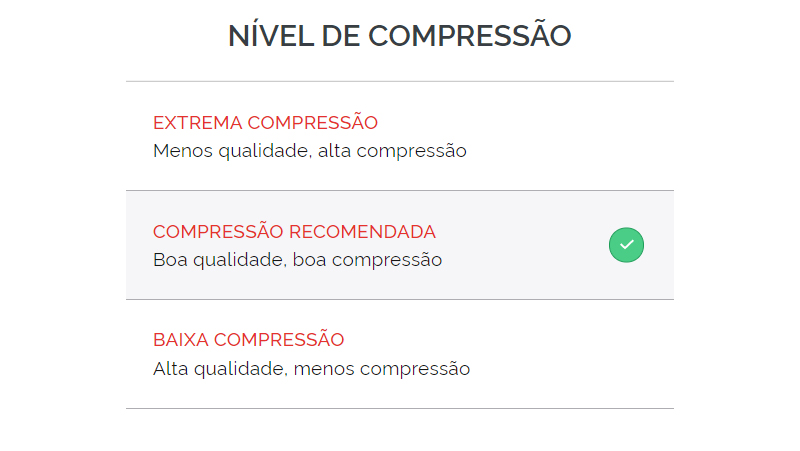 Escolha o nível de compressão do arquivo