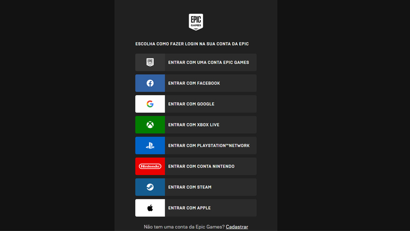 Escolha uma plataforma ou se cadastre no site