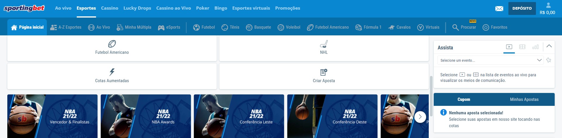 Esportes disponíveis no sportingbet