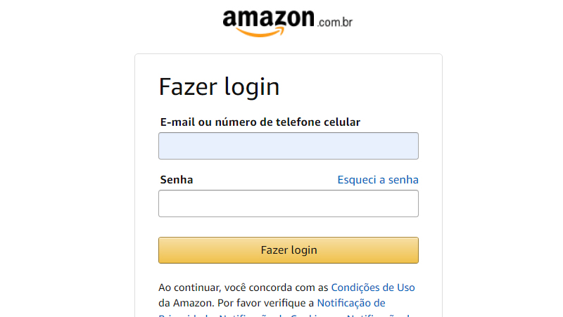Faça o Amazon Prime Video login inserindo seus dados