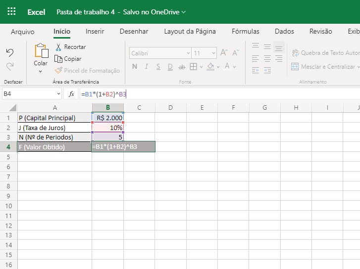 Fórmula de cálculo de Juros compostos no Excel