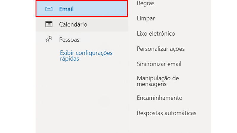 Na janela que abrirá escolha o menu Email
