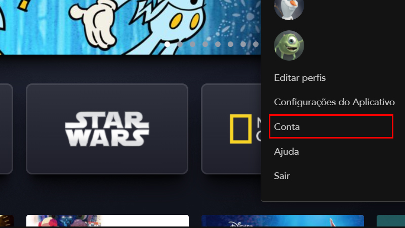 Para aprender como cancelar Disney Plus comece indo em Conta