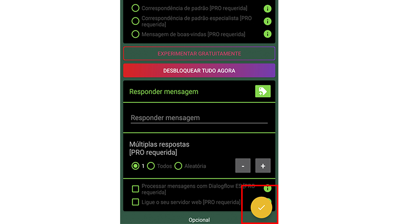 Para finalizar o processo toque no ícone
