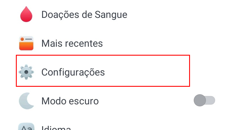 Procure as configurações