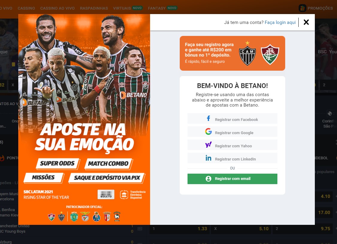 Registre-se na Betano com uma das opções disponiveis Registre-se na Betano com uma das opções disponiveis