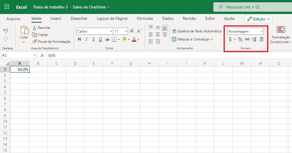 Selecione porcentagem para transformar números em porcentagem - Como calcular porcentagem no Excel