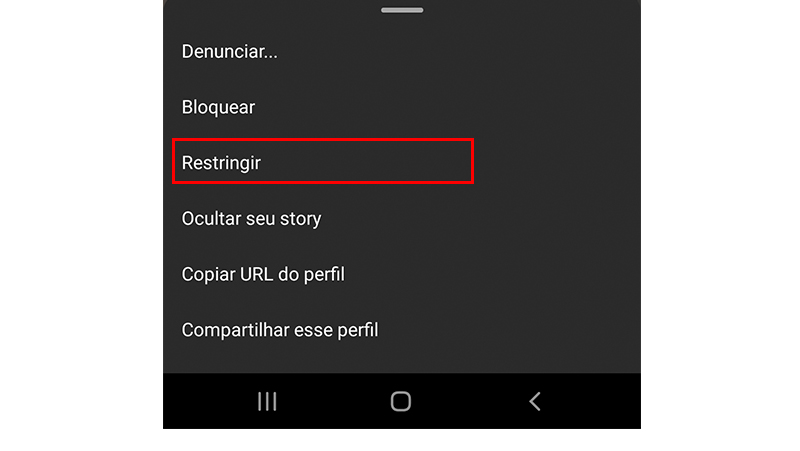 Toque em Restringir no Instagram