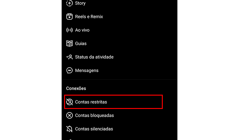 Vá em Contas restritas para restringir pessoas