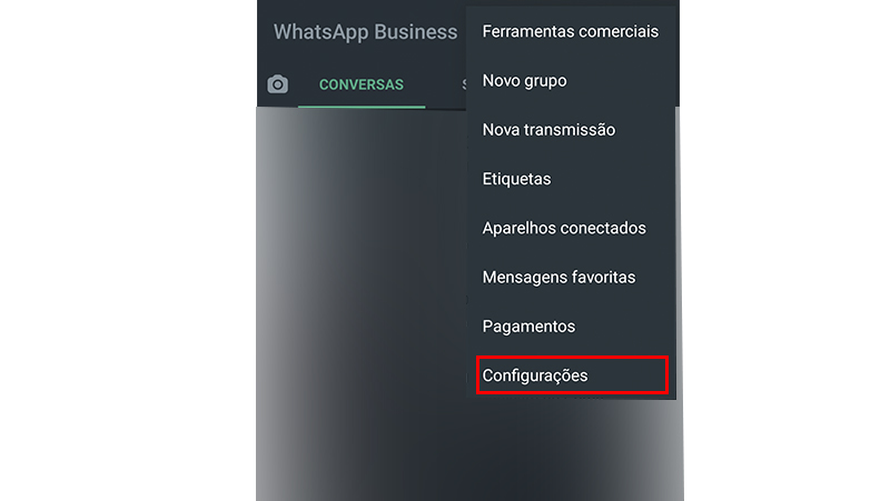 Vá em configurações no WhatsApp Business